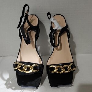 Mixx Shuz Black Heels with Gold Chain